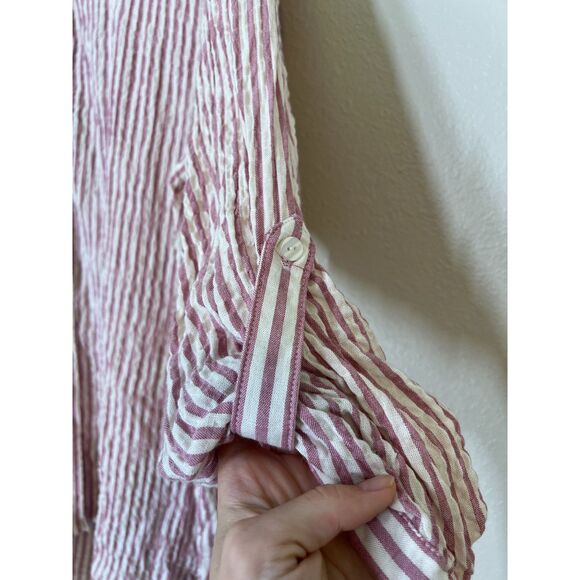 Jane + Delancey Pink White Stripe Crinkle Fabric Popover Top Womens Sz 2X - Picture 4 of 11